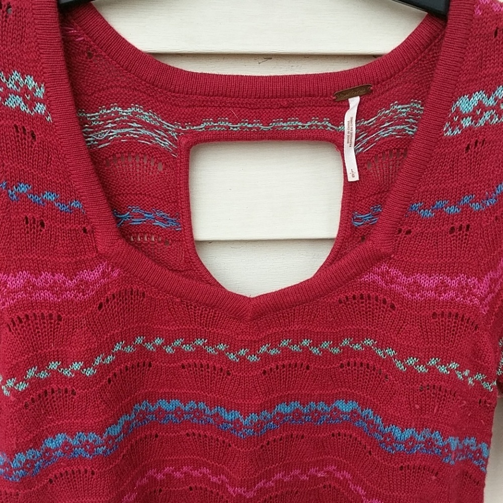Free People Fair Isle Sweater Top Red Valentines - Picture 2 of 9